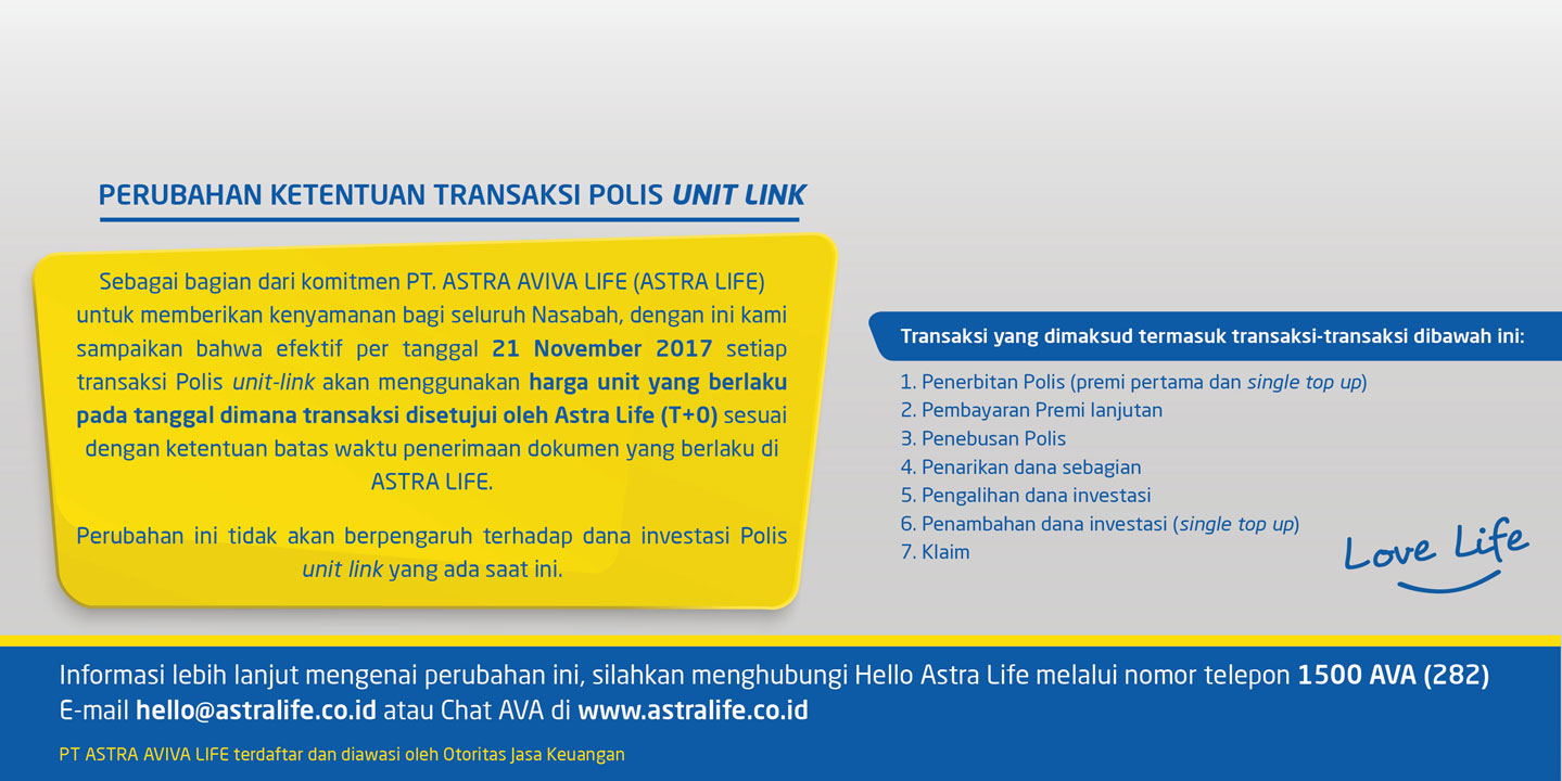 PERUBAHAN KETENTUAN TRANSAKSI POLIS UNIT LINK